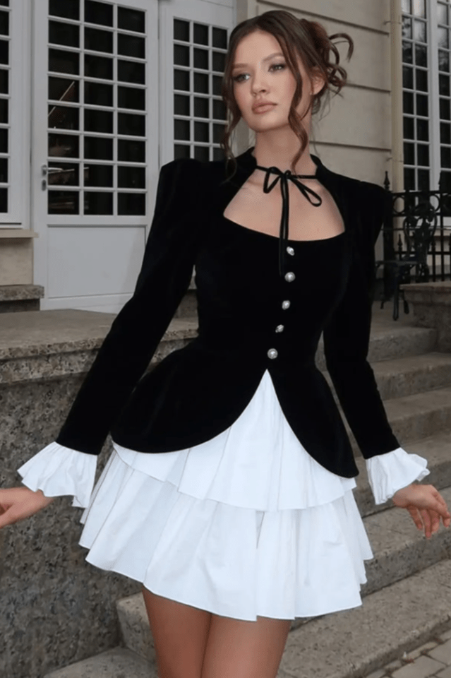 Eveline Velvet Tiered Mini Dress - WEUXS