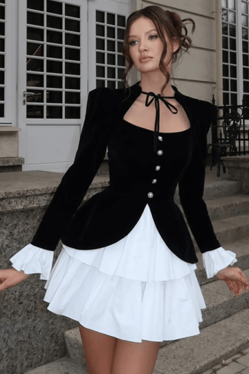 Eveline Velvet Tiered Mini Dress - WEUXS