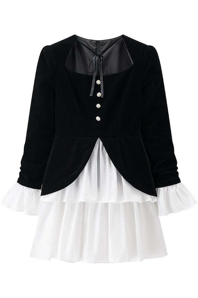 Eveline Velvet Tiered Mini Dress - WEUXS