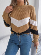 Women's Color Block Chevron Knit Sweater - WEUXS