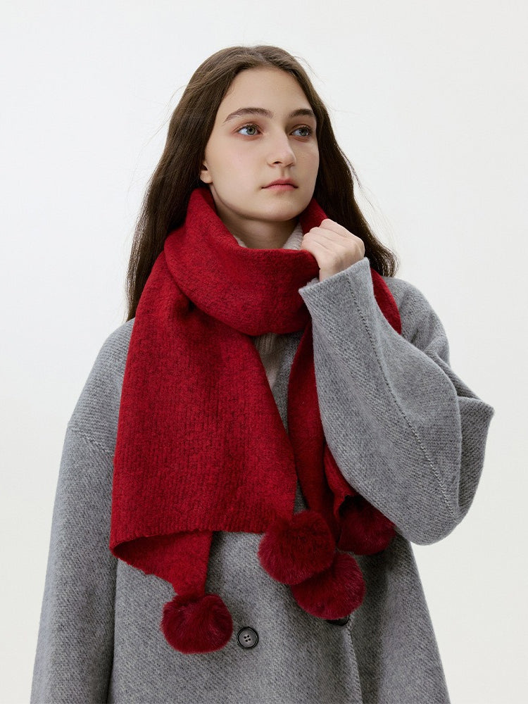 Festive Pompom Knit Scarf