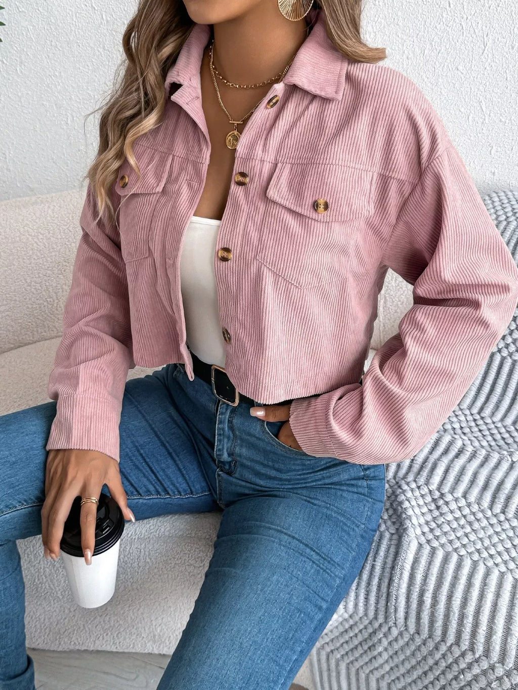 Cropped Corduroy Jacket - View 7 | WEUXS