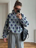 Vintage Floral Sherpa Half-Zip Pullover - WEUXS