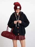 Navy Speckled Apple Button Hoodie - WEUXS