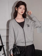 Mock Two-Piece Knit Cardigan with V-Neck