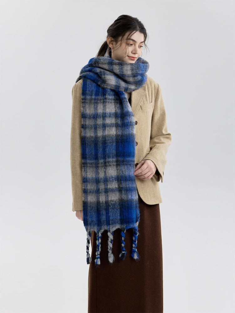 Vintage Plaid Wool Blend Scarf