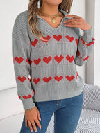 Collared Heart Print Knit Sweater - View 8 | WEUXS