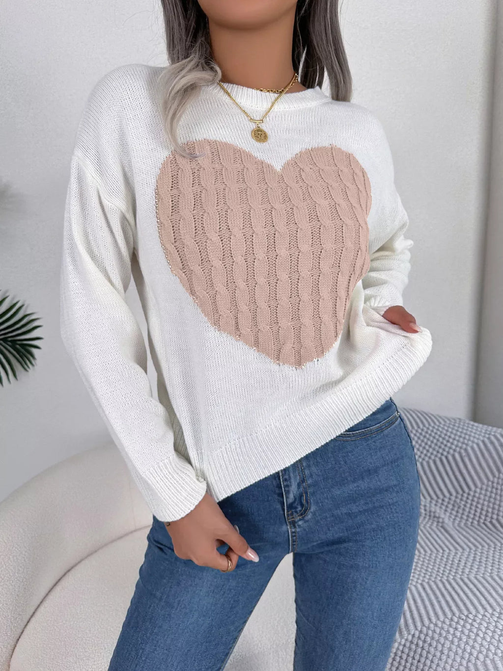 Cable knit sweater with heart design - View 7 | WEUXS