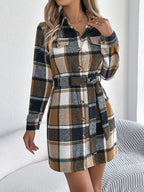 Green Plaid Belted Shirt Dress - View 12 | WEUXS