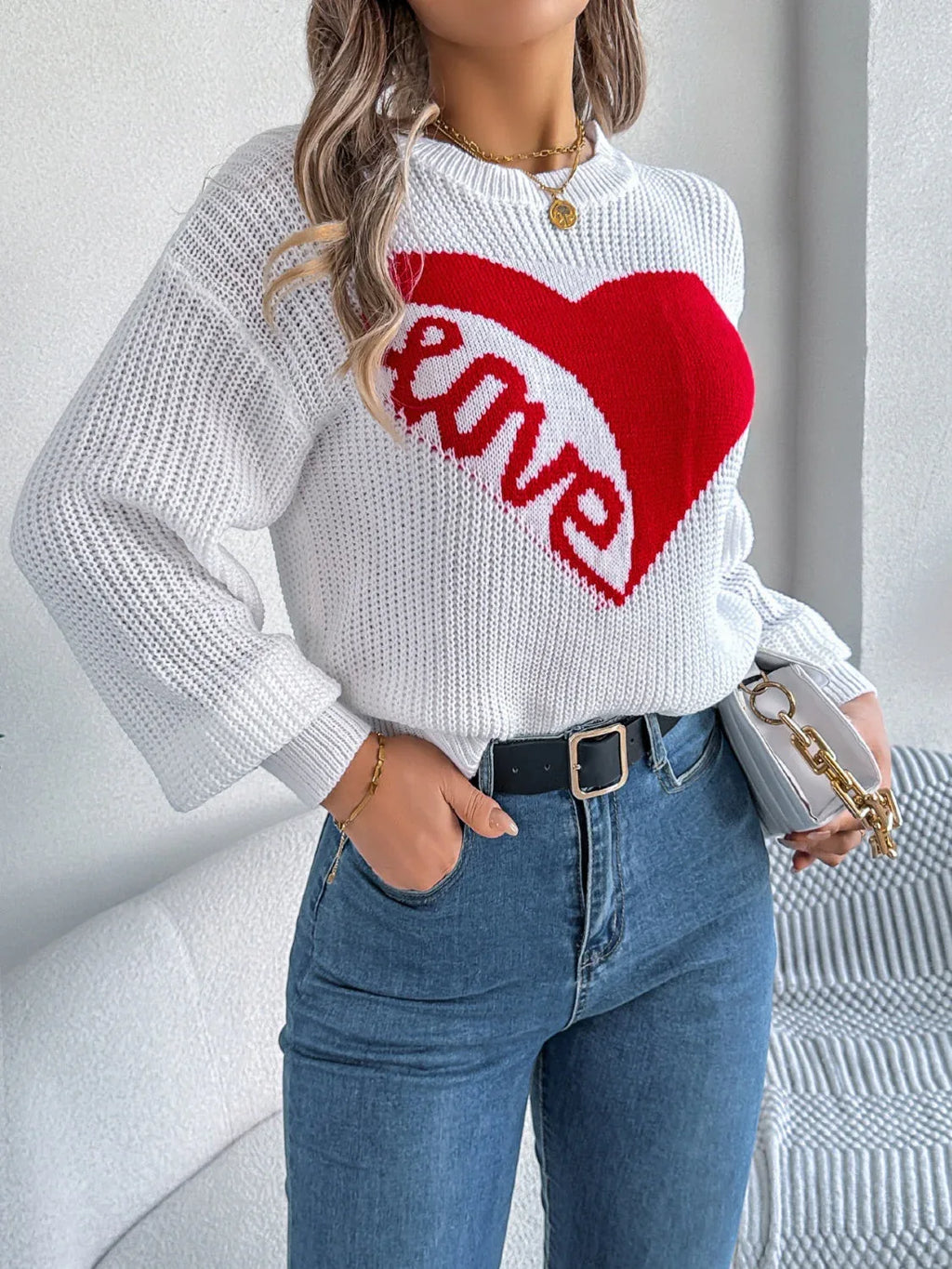 Heart Graphic Knit Sweater - View 11 | WEUXS
