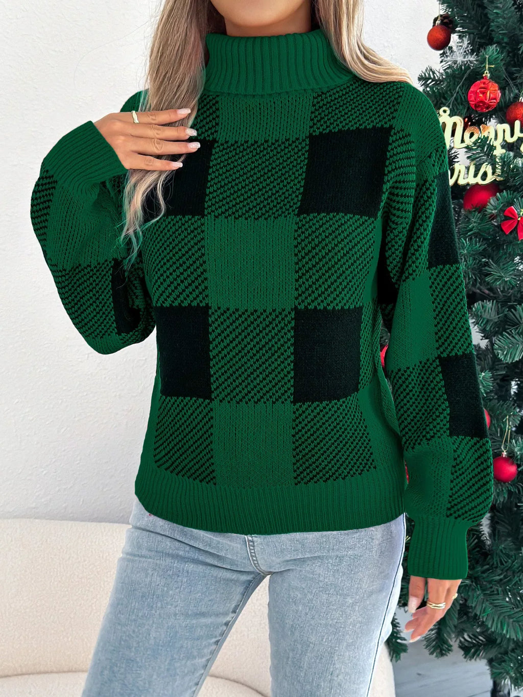Evergreen Heritage Buffalo Plaid Turtleneck Sweater - WEUXS