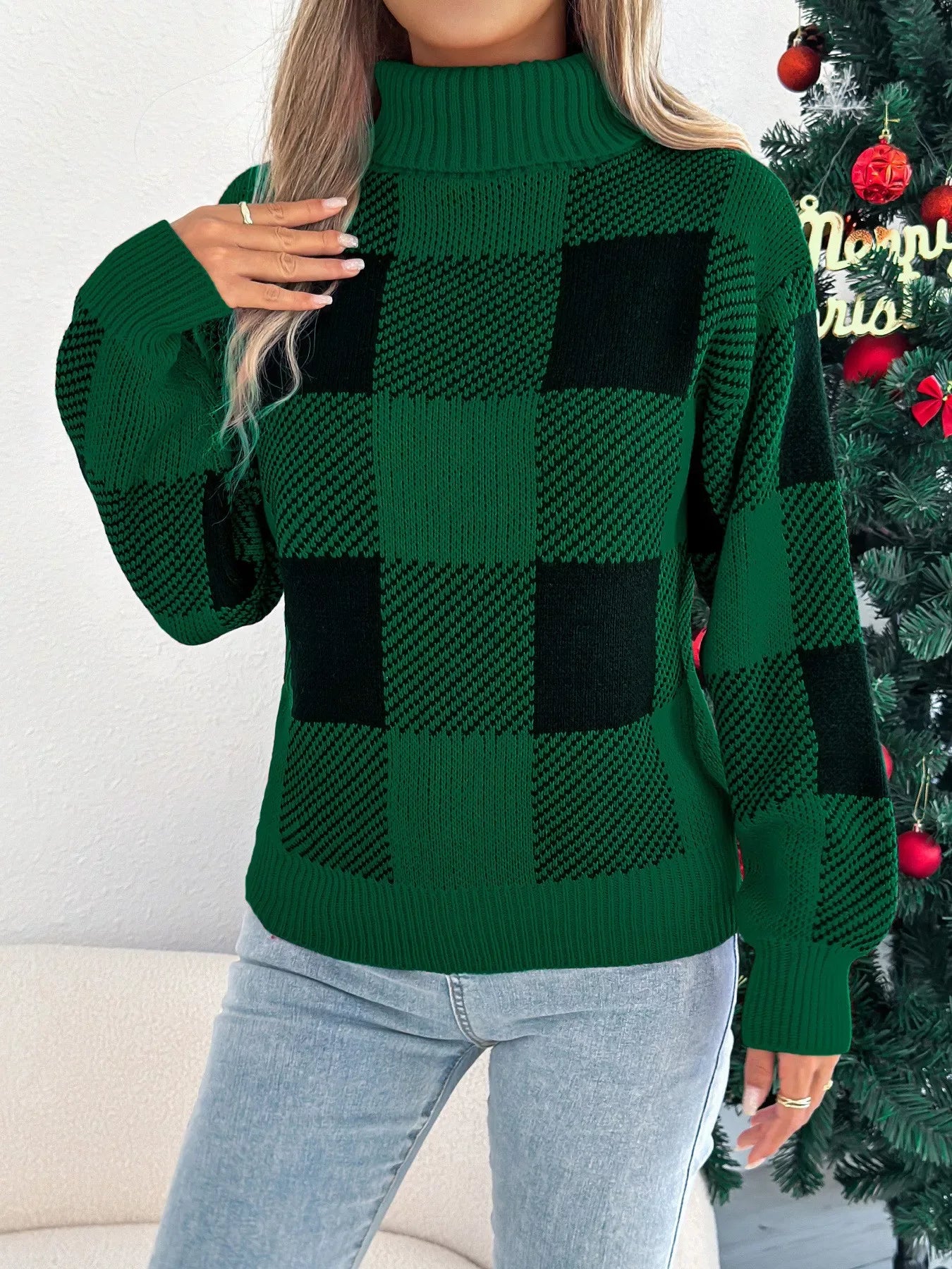 Evergreen Heritage Buffalo Plaid Turtleneck Sweater - WEUXS