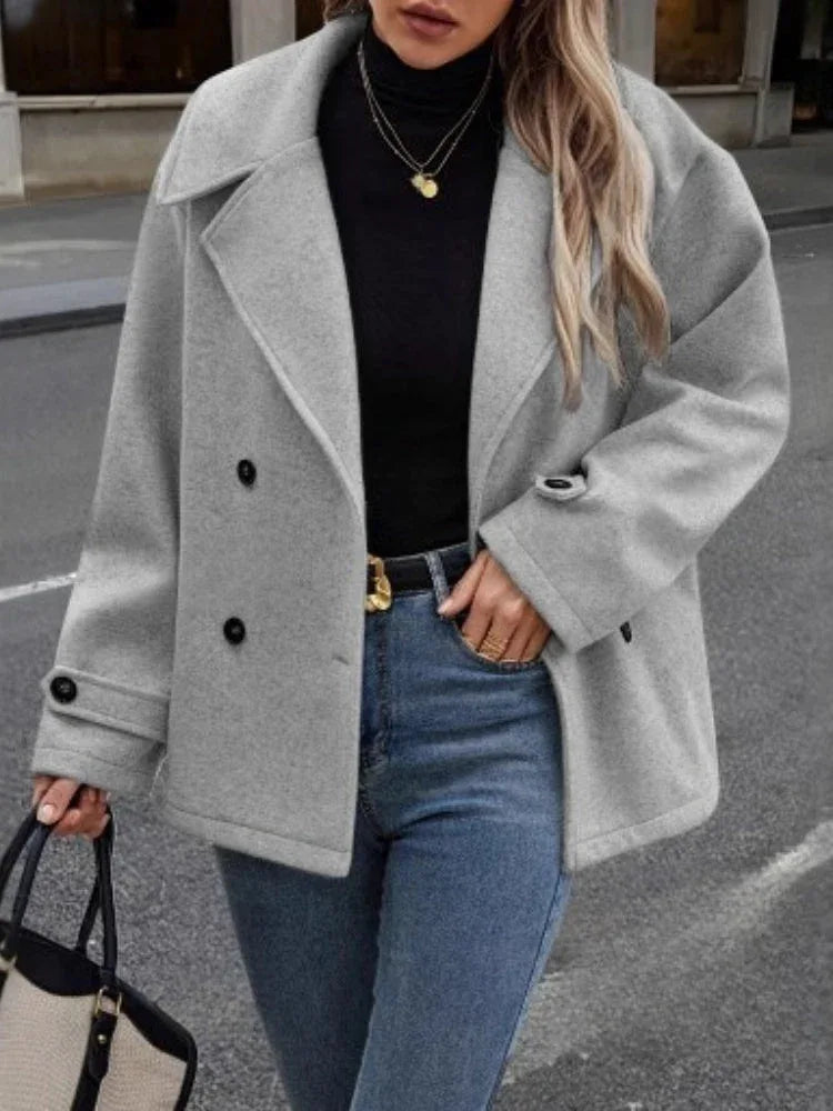 Oversized Wool-Look Lapel Jacket - WEUXS