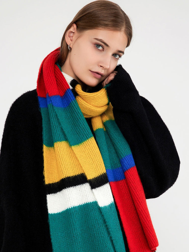 Vivid Color Block Mohair-Feel Scarf