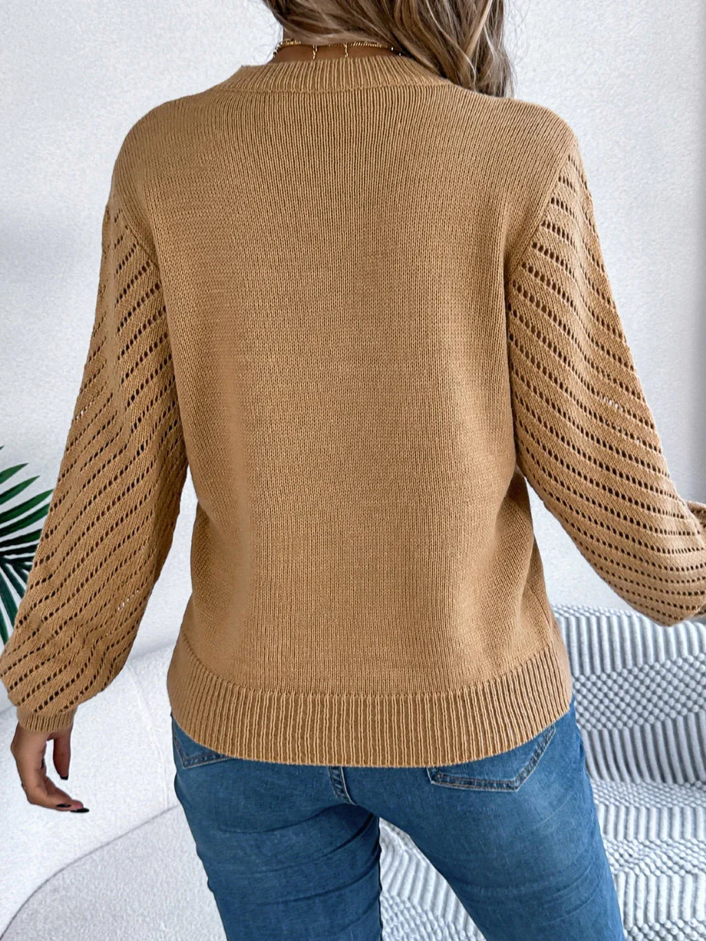 Pointelle Knit Mock Neck Sweater - View 10 | WEUXS