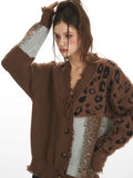 Y2K Grunge Leopard Patchwork Cardigan - WEUXS