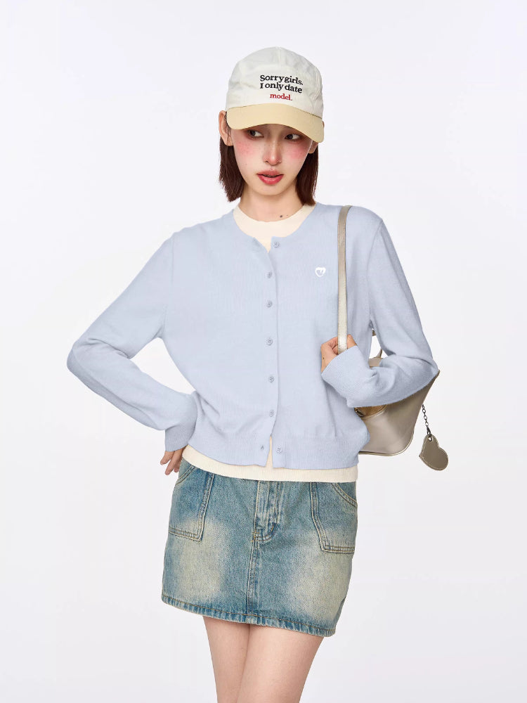 Baby Blue Knit Cardigan with Heart Detail Secondary image