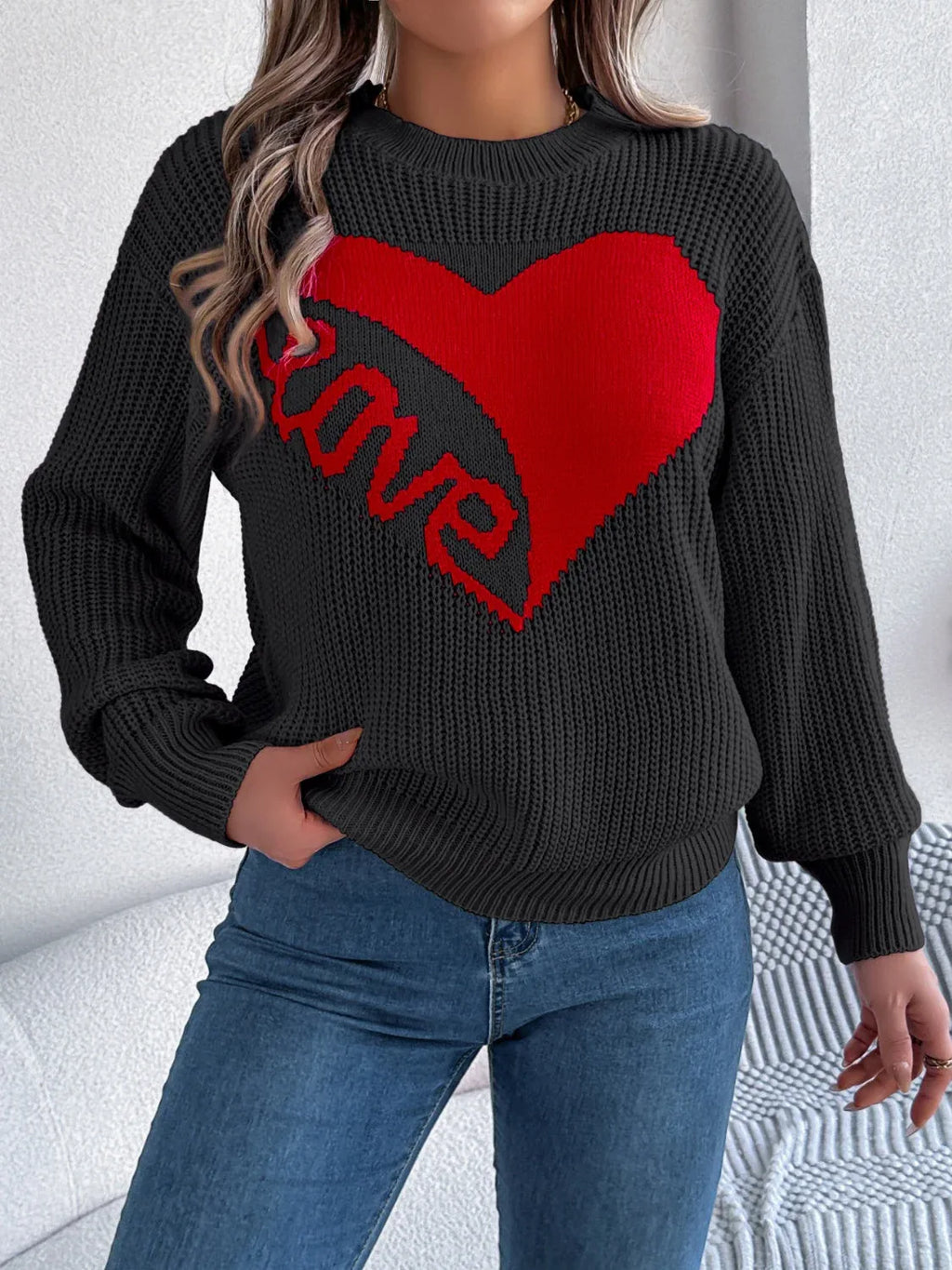 Heart Graphic Knit Sweater - View 15 | WEUXS