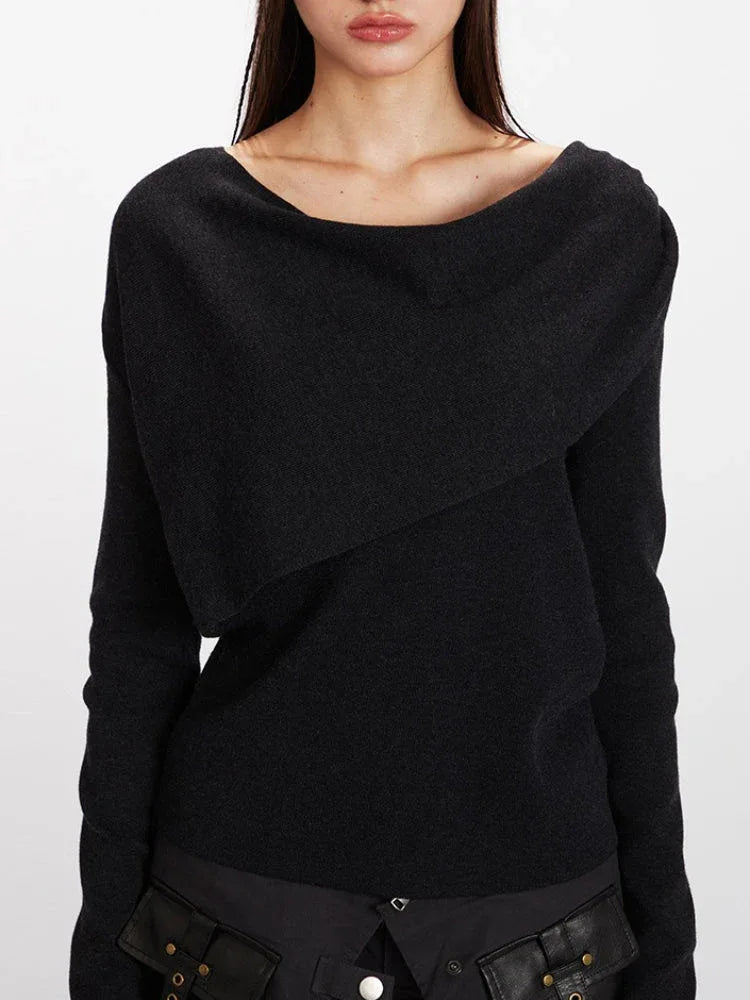 Sculptural Draped Cowl Neck Knit Top - View 6 | WEUXS