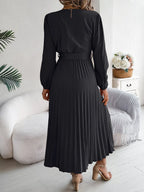 Vintage Khaki V-Neck Pleated Maxi Dress - View 26 | WEUXS