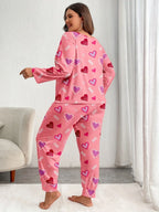 Plus Size Pink Heart Print Jogger Pajama Set - View 15 | WEUXS