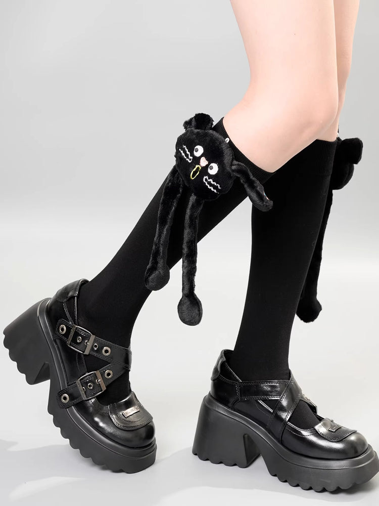 Knee high socks with detachable plush cat embellishment - View 6 | WEUXS