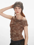 Y2K Acid Wash Draped Cowl Neck Top - WEUXS