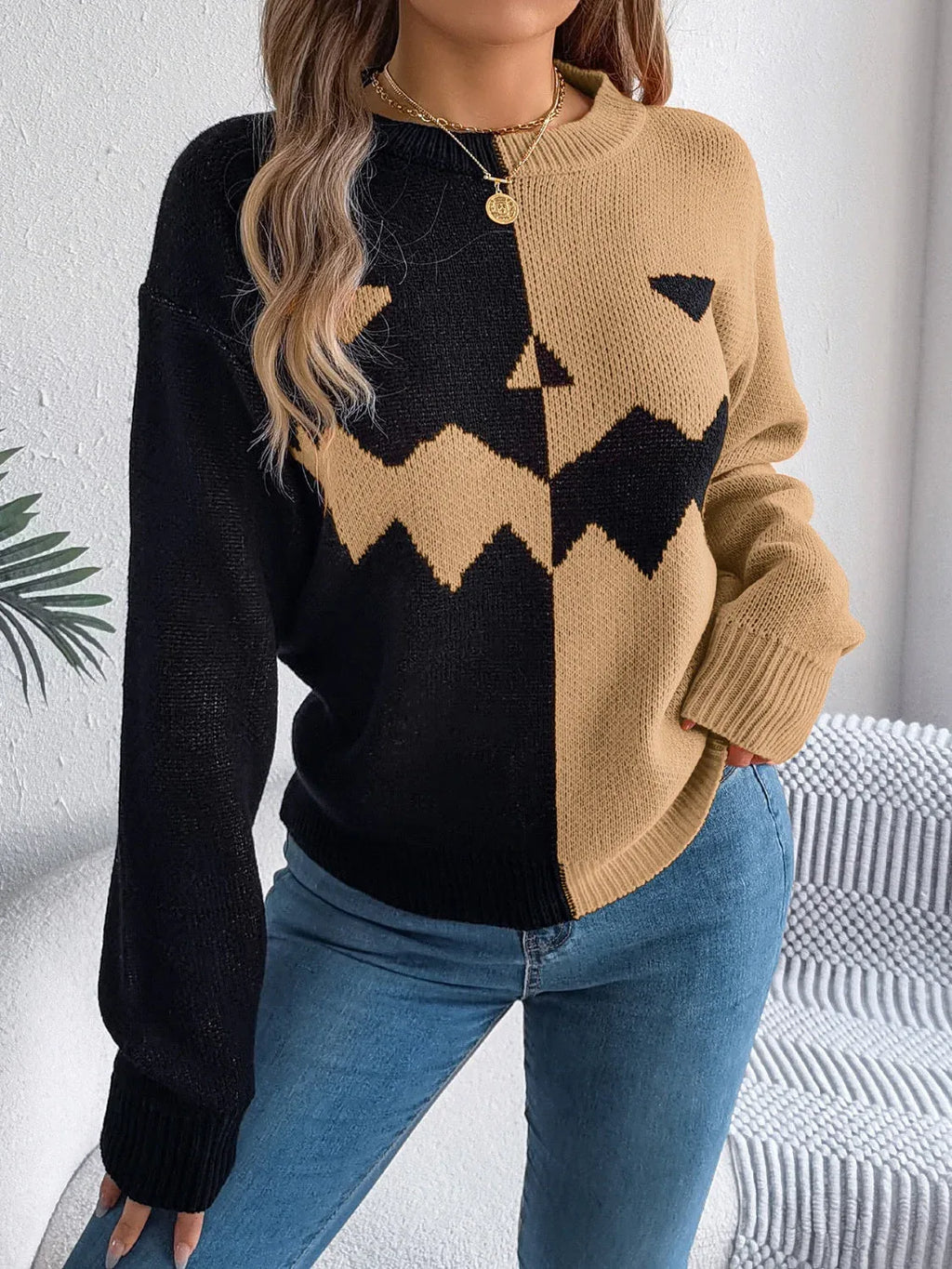 Color Block Pumpkin Sweater - View 11 | WEUXS