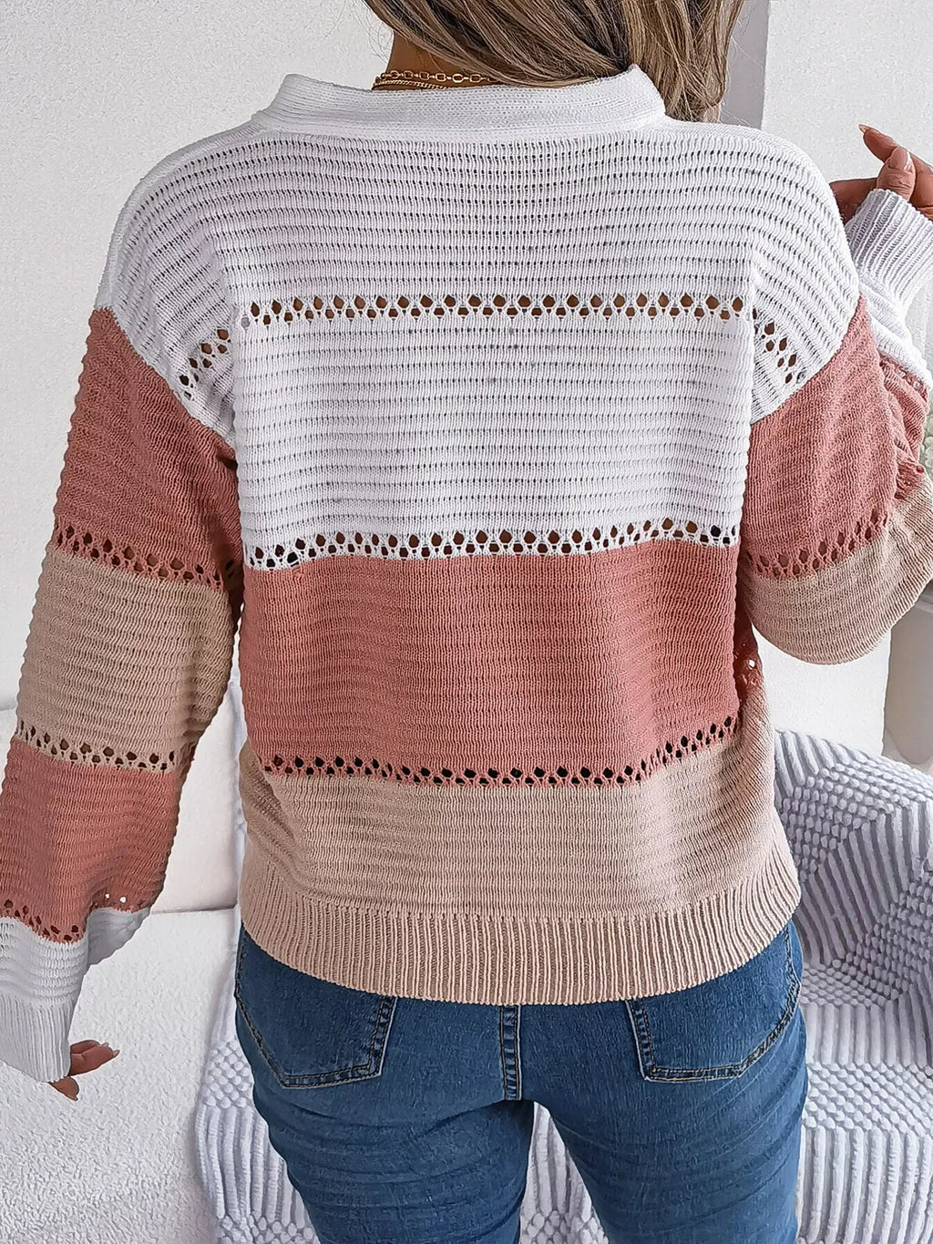 Color block knit henley sweater - View 14 | WEUXS