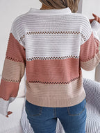 Color block knit henley sweater - View 14 | WEUXS