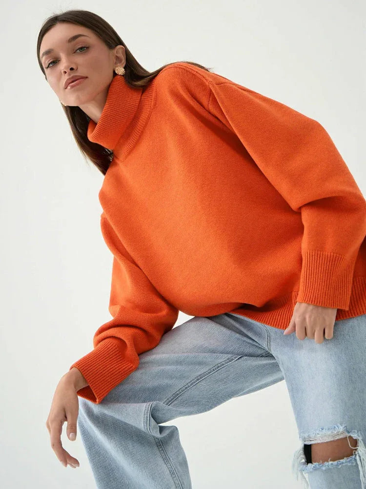 Oversized High Neck Knit Sweater - View 27 | WEUXS