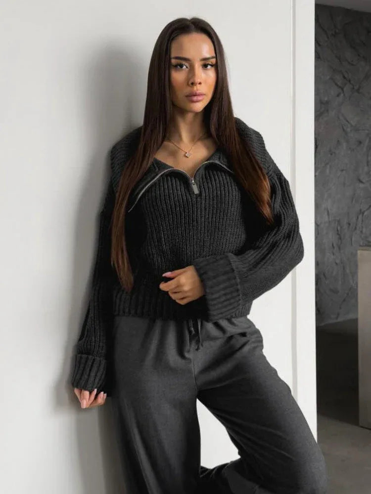 Ribbed Knit Half-Zip Pullover - View 12 | WEUXS