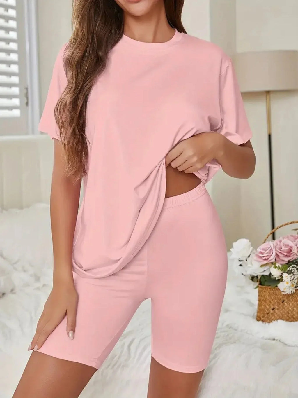 Oversized tee and biker shorts lounge set - View 6 | WEUXS