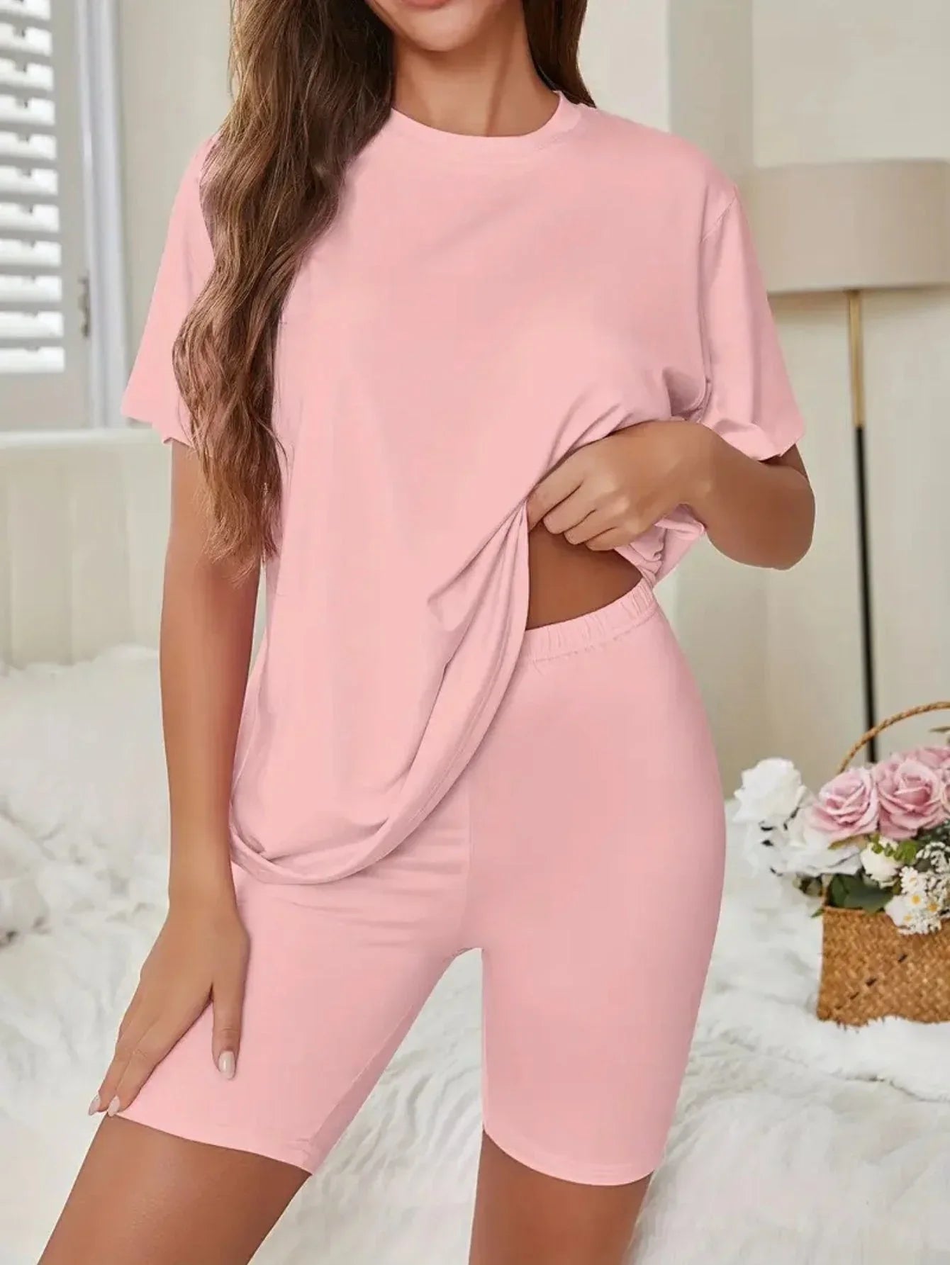 Oversized tee and biker shorts lounge set - View 6 | WEUXS
