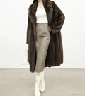 Faux Fur Lapel Pit Fabric Drape Overcoat Brown / S