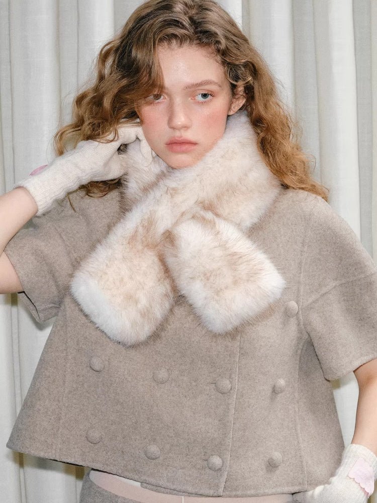 Faux Mink Fur Cross Scarf Tipped Plush Winter Collar - WEUXS