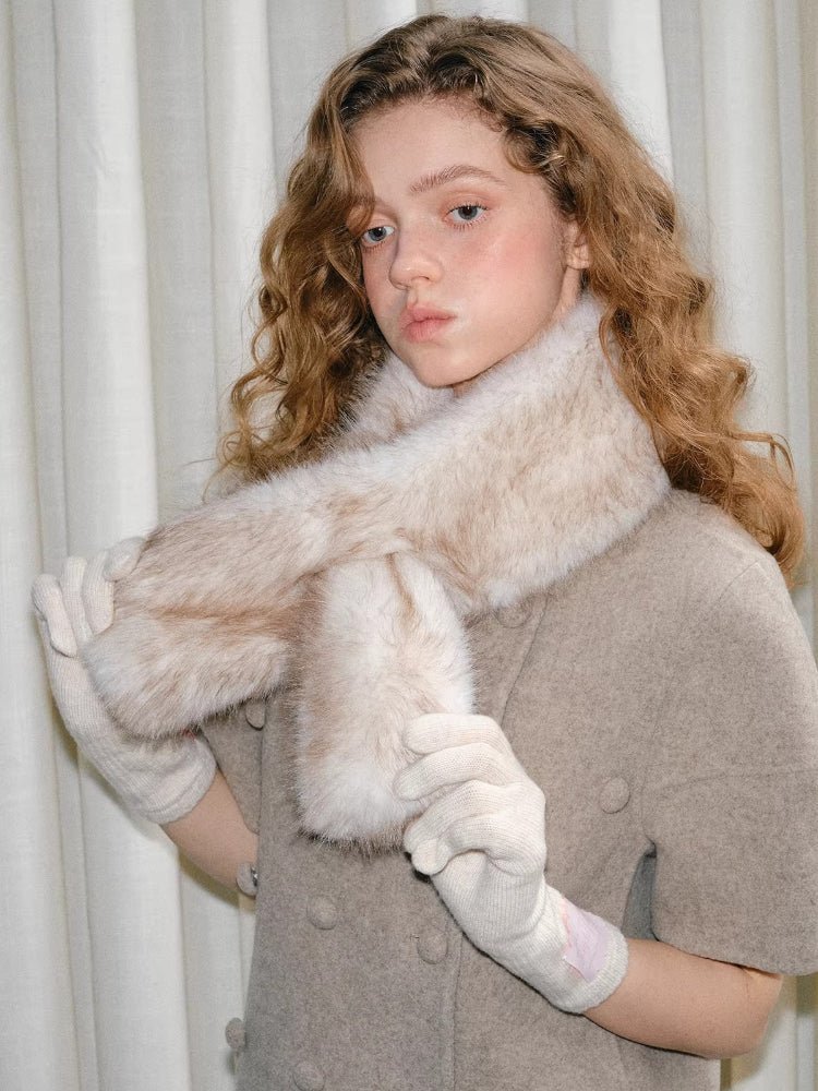 Faux Mink Fur Cross Scarf Tipped Plush Winter Collar - WEUXS