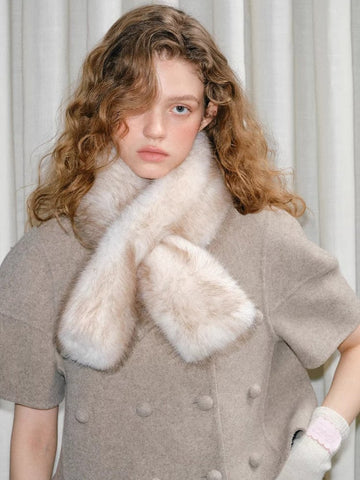 Faux Mink Fur Cross Scarf Tipped Plush Winter Collar - WEUXS