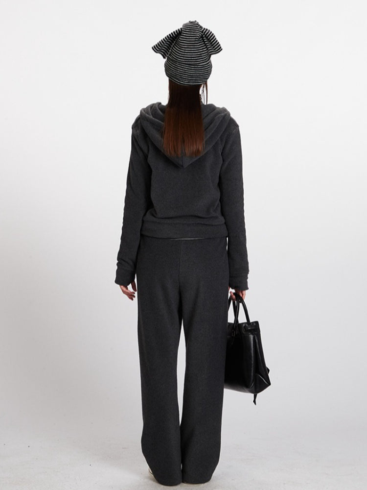 Charcoal Grey Textured Fleece Zip-Up Hoodie