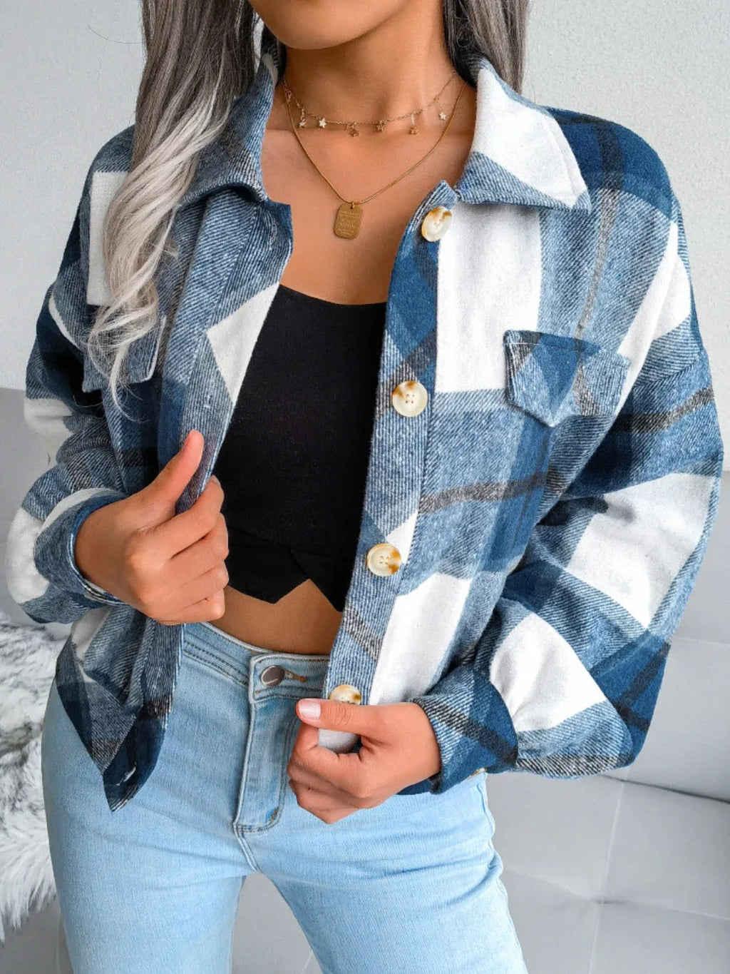 Plaid Cropped Shacket - View 24 | WEUXS