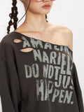 Distressed off-shoulder sweatshirt - View 6 | WEUXS