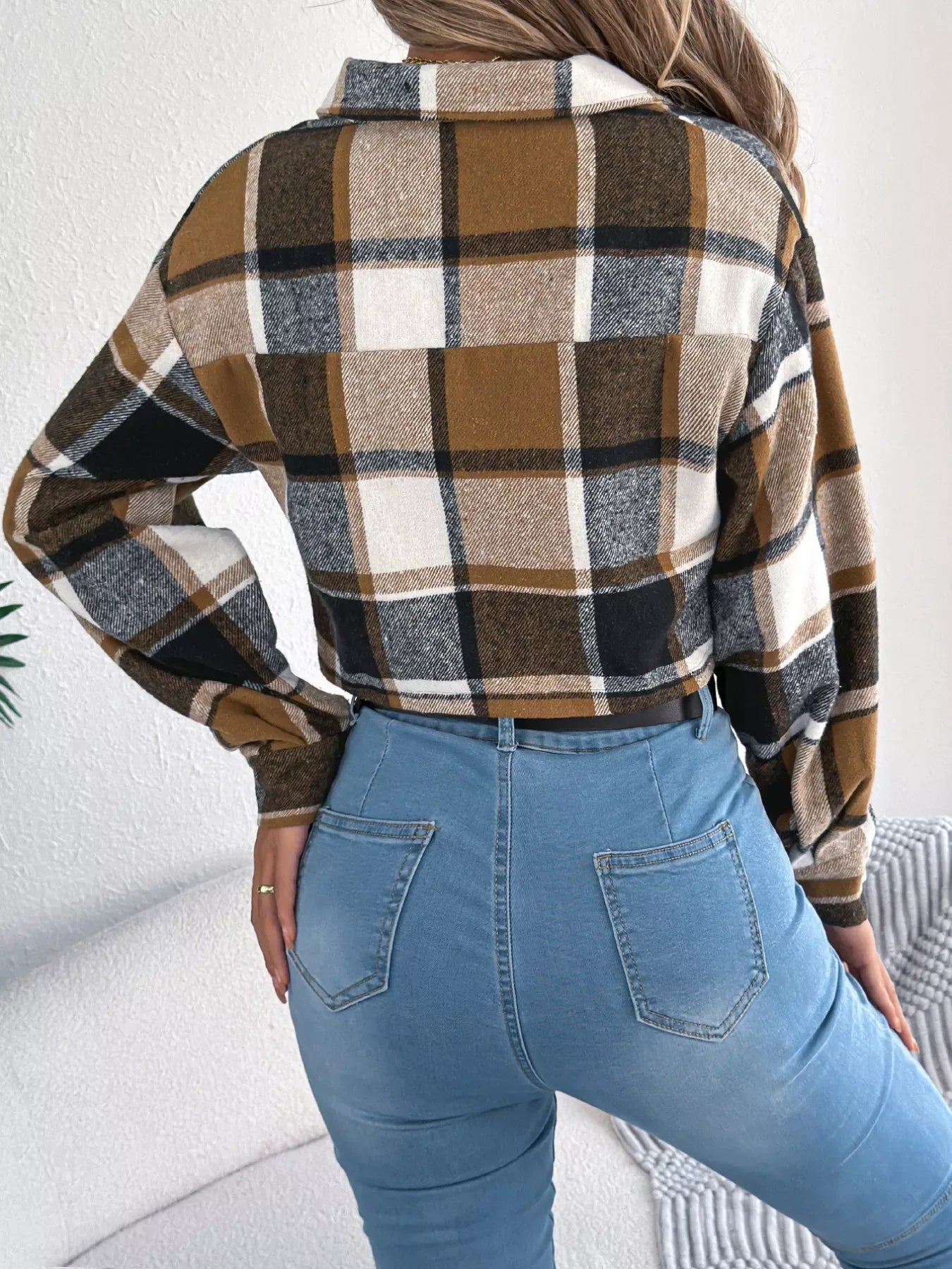 Plaid cropped shacket - View 9 | WEUXS