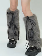 Faux Fur Leg Warmers with Ribbon Ties - View 9 | WEUXS