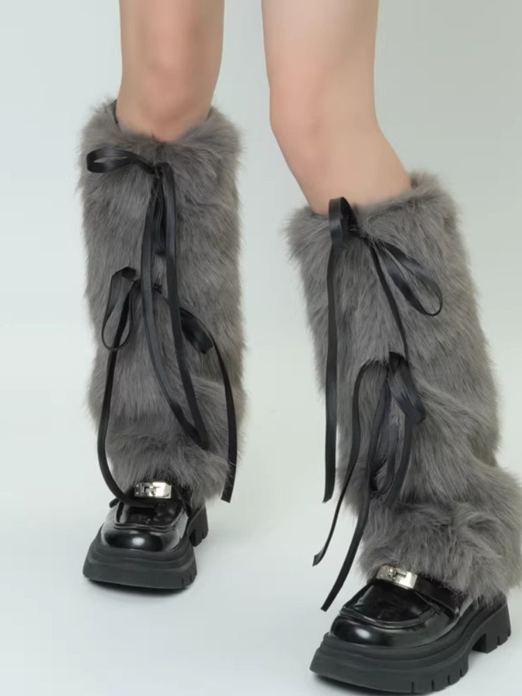 Faux Fur Leg Warmers with Ribbon Ties - View 9 | WEUXS