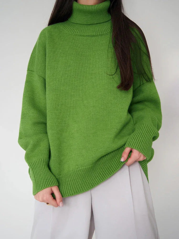 Oversized High Neck Knit Sweater - View 10 | WEUXS
