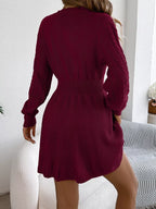 woman wearing a cable knit A-line sweater dress - View 8 | WEUXS