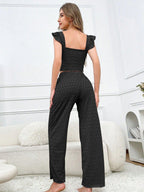 Textured eyelet pajama set with tie-front top and wide-leg pants - View 17 | WEUXS