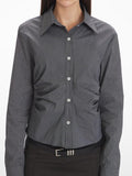 Ruched Waist Button Down Shirt - View 6 | WEUXS
