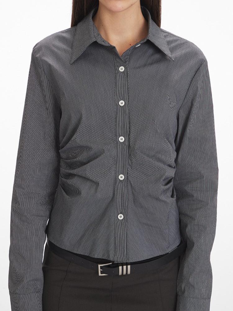 Ruched Waist Button Down Shirt - View 6 | WEUXS