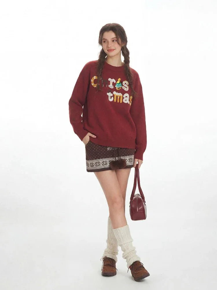 Back view of the relaxed fit holiday graphic sweater